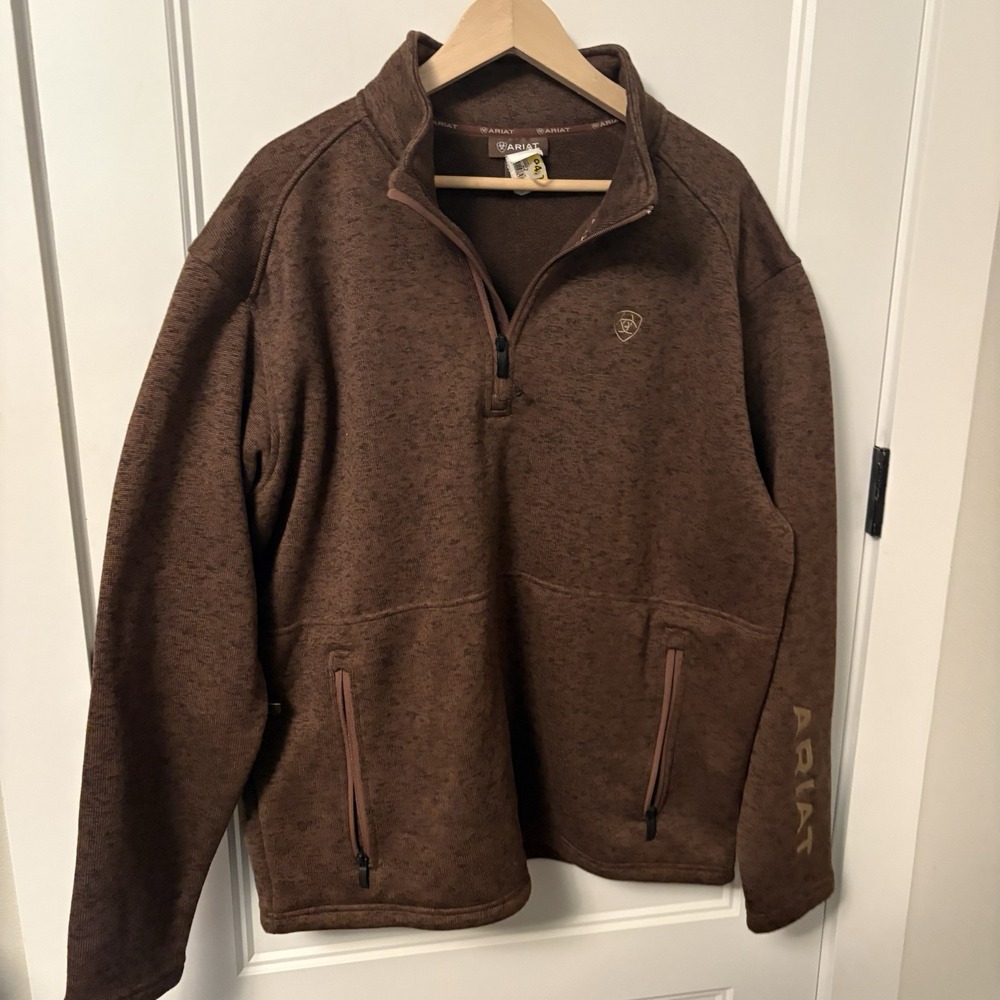 Ariat Caldwell 1/4 Zip Fleece Mens XL Brown  NWT Moisture Wick Lined Front